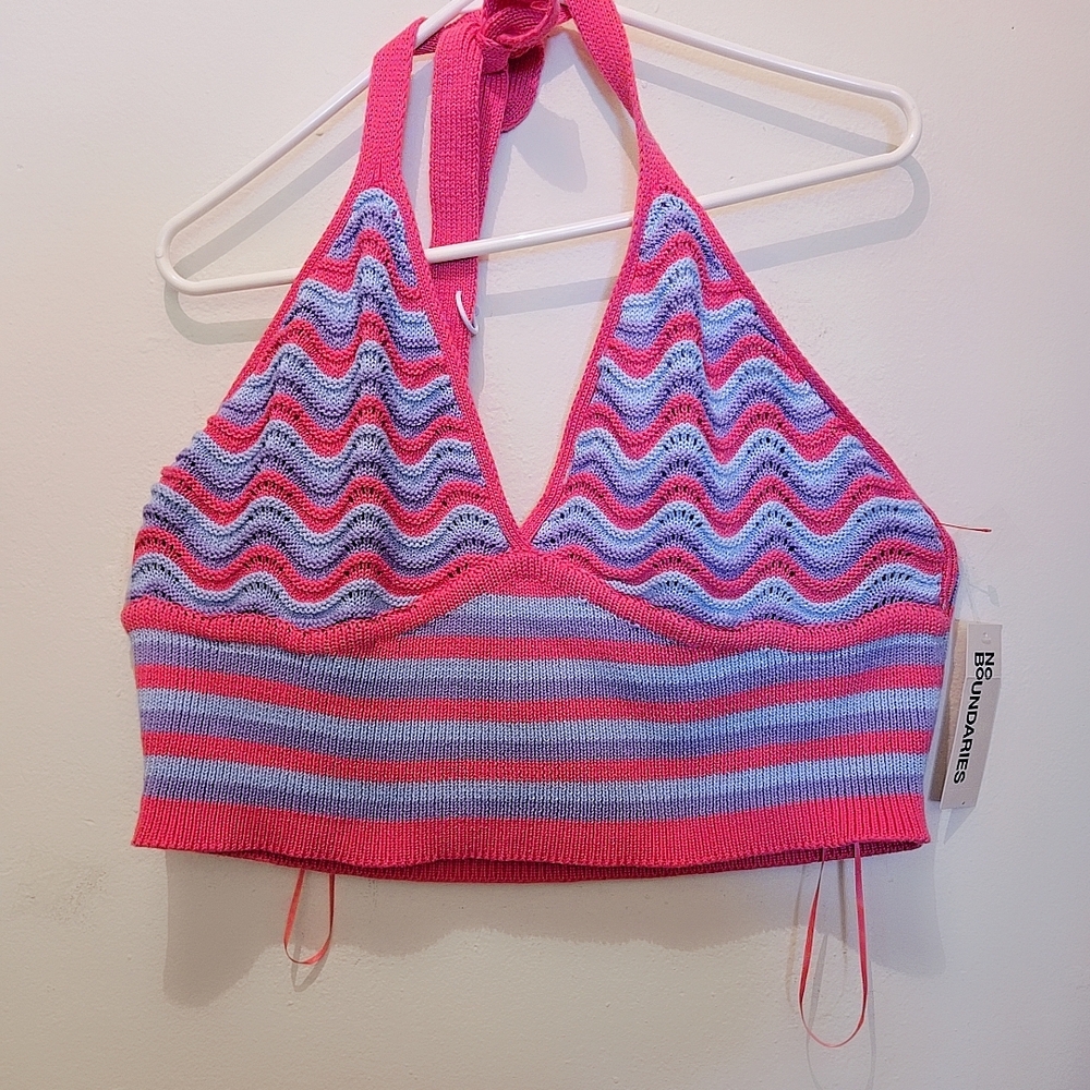 No Boundaries Pink and Blue Kids Bikini Top